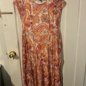 Harper Paisley Midi Dress in Pink and Orange